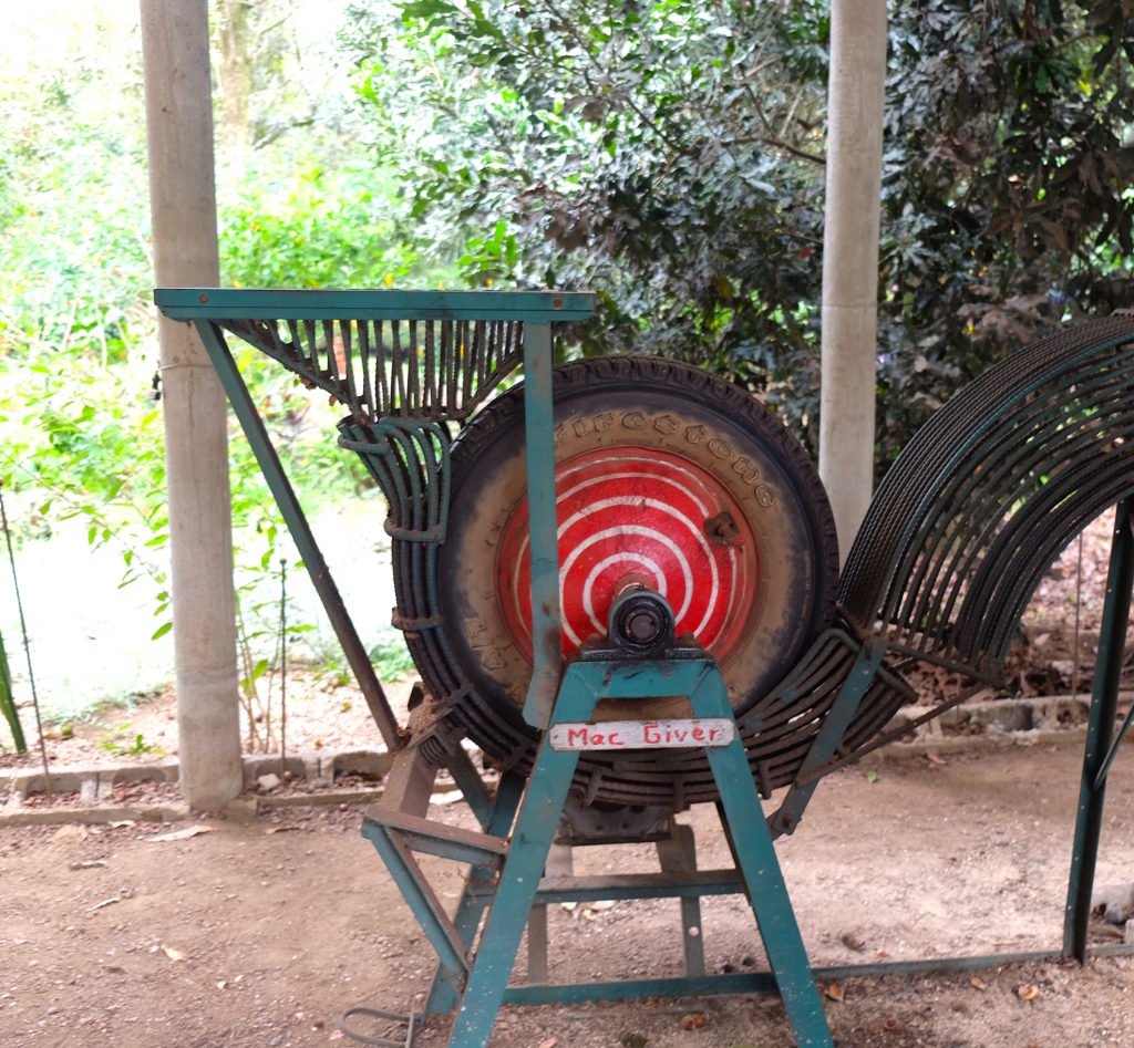 De-husking machine at farm in Guatemala. 